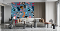 An artistic minimalist form mural for home decor.