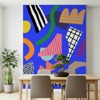 A peaceful modern abstract mural on decorative wallpaper.