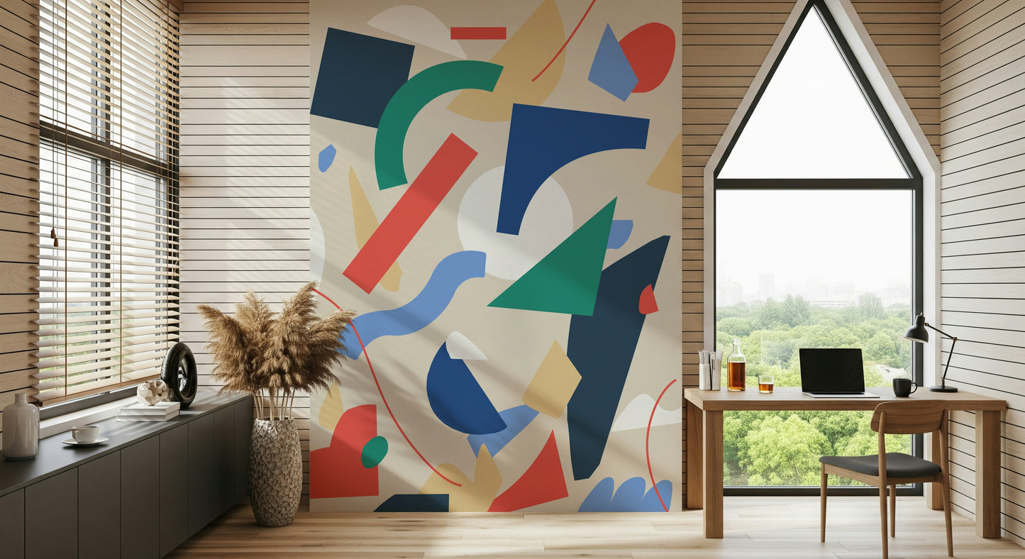 An artistic minimalist form mural for home decor.