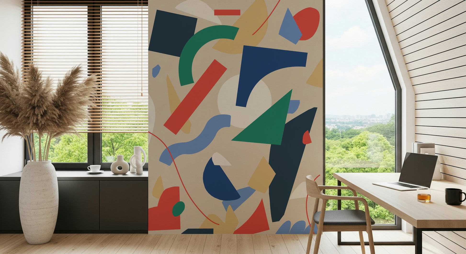 A beautiful modern art wall mural of delicate lines.