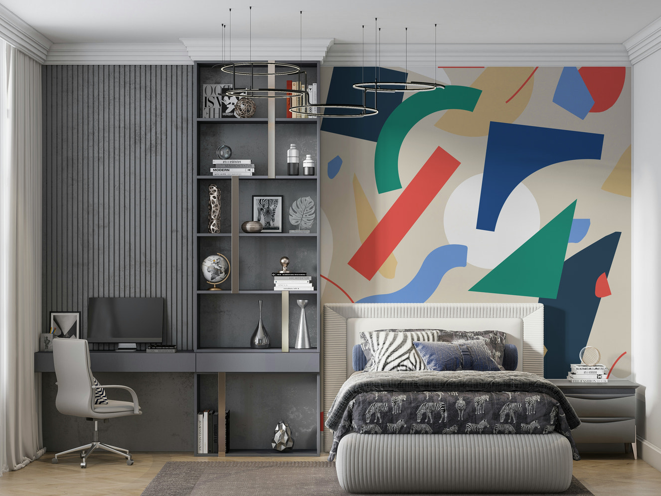 A beautiful fantasy landscape wallpaper mural for a whimsical room.