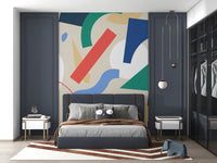 A peaceful modern abstract mural on decorative wallpaper.