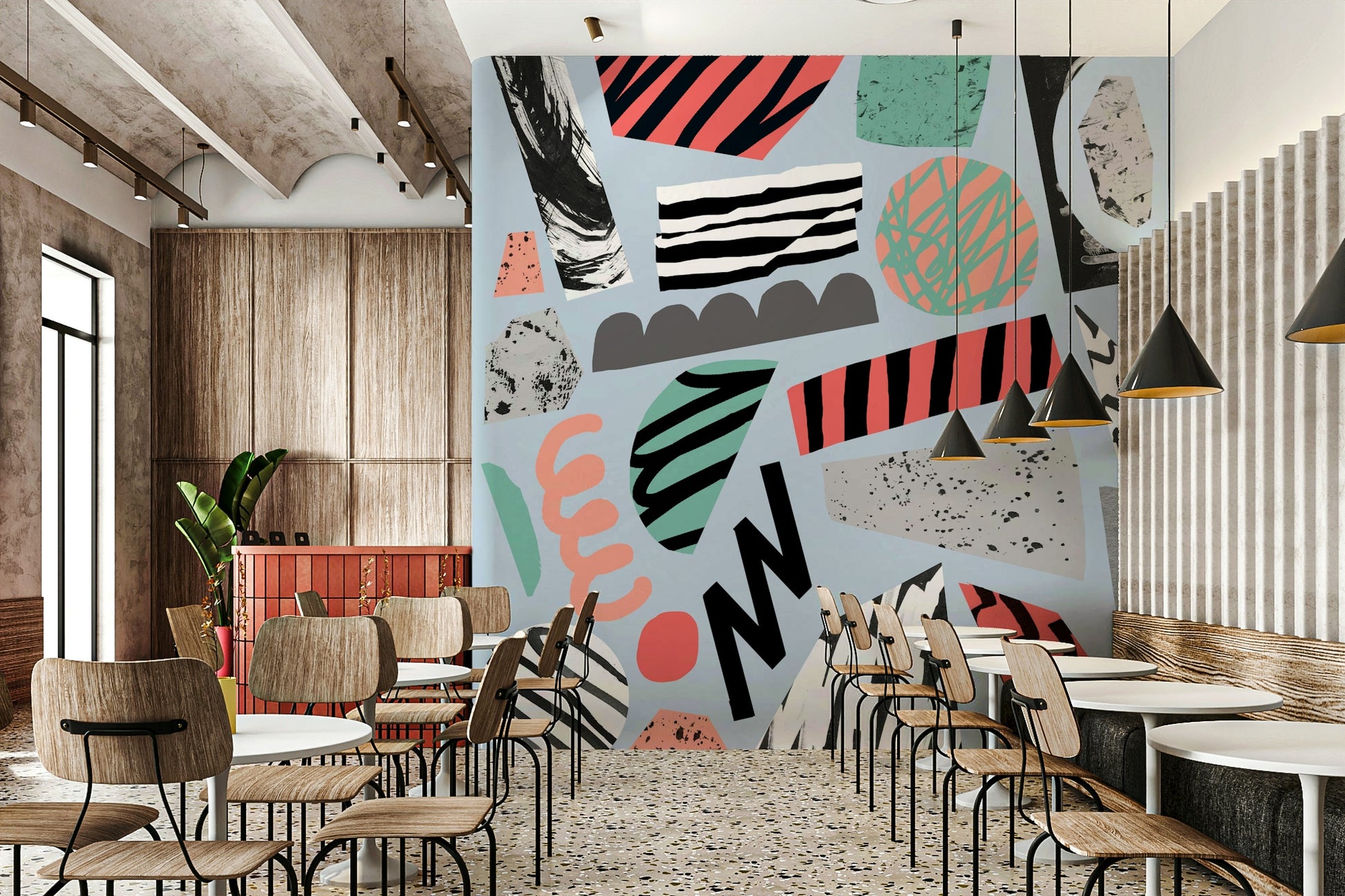 A calming serene view wallpaper mural that defines a space.