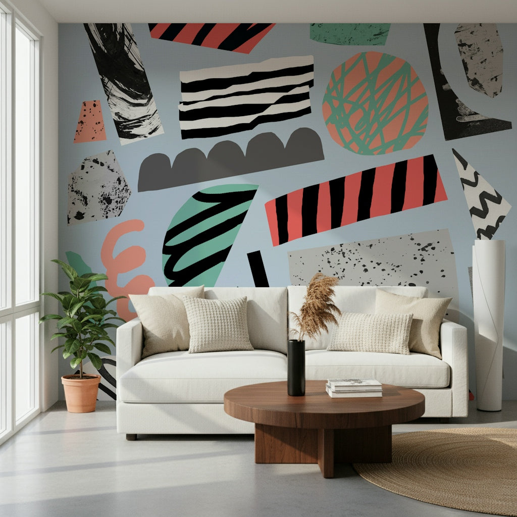 A peaceful open country mural on decorative wallpaper.