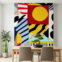 An artistic minimalist shape mural for home decor.
