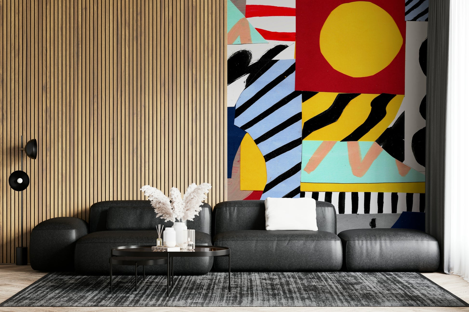 A graceful subtle pattern wall mural in cool, bold tones.