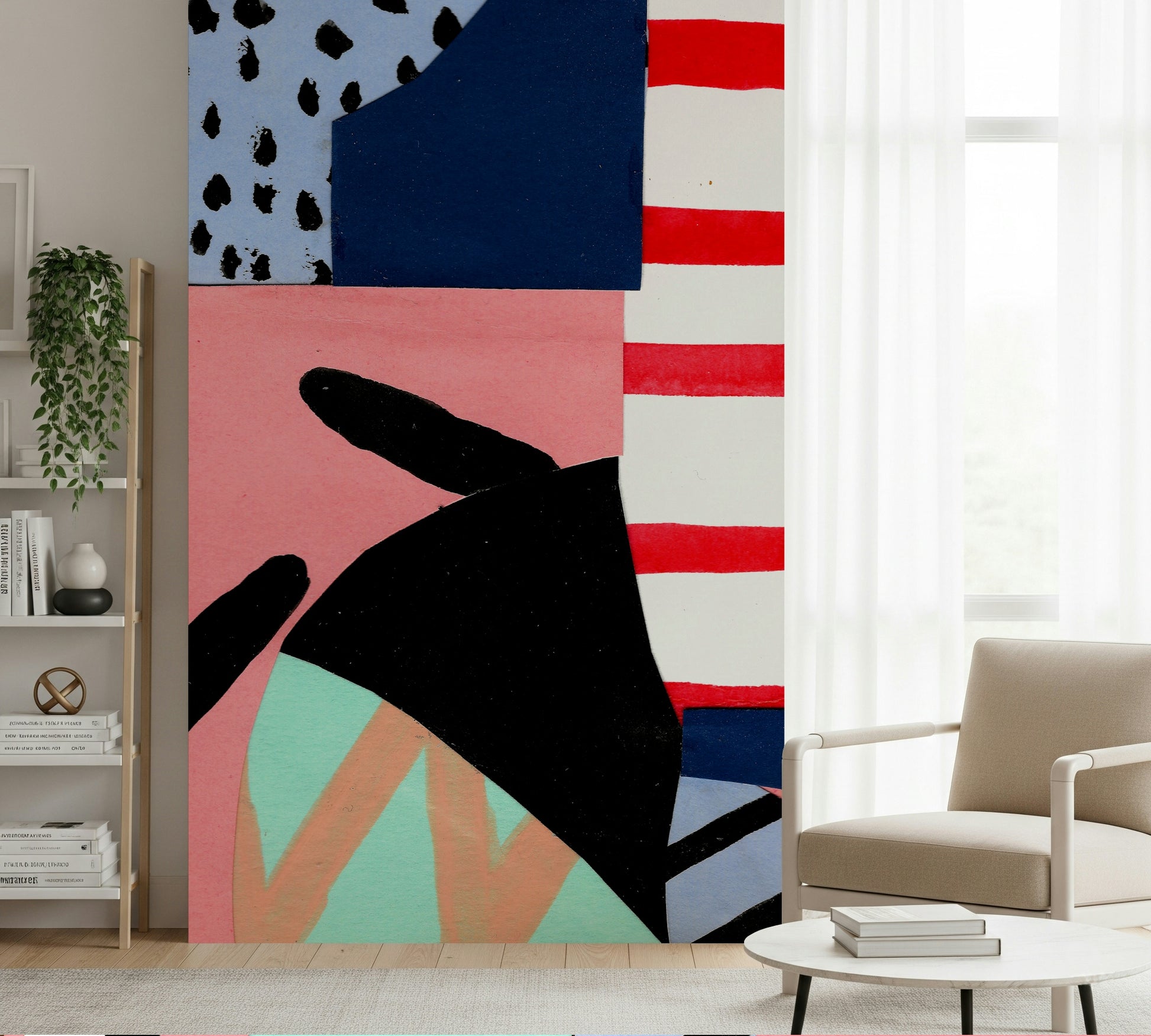 A contemplative geometric design wallpaper mural for a feature wall.