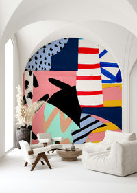 A graceful subtle pattern wall mural in cool, bold tones.