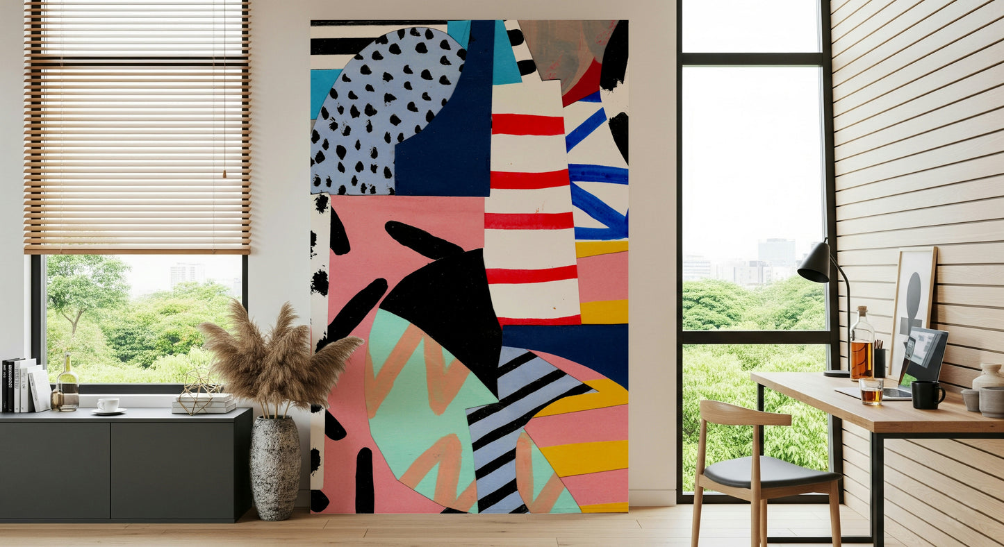 An artistic chaotic form mural for home decor.