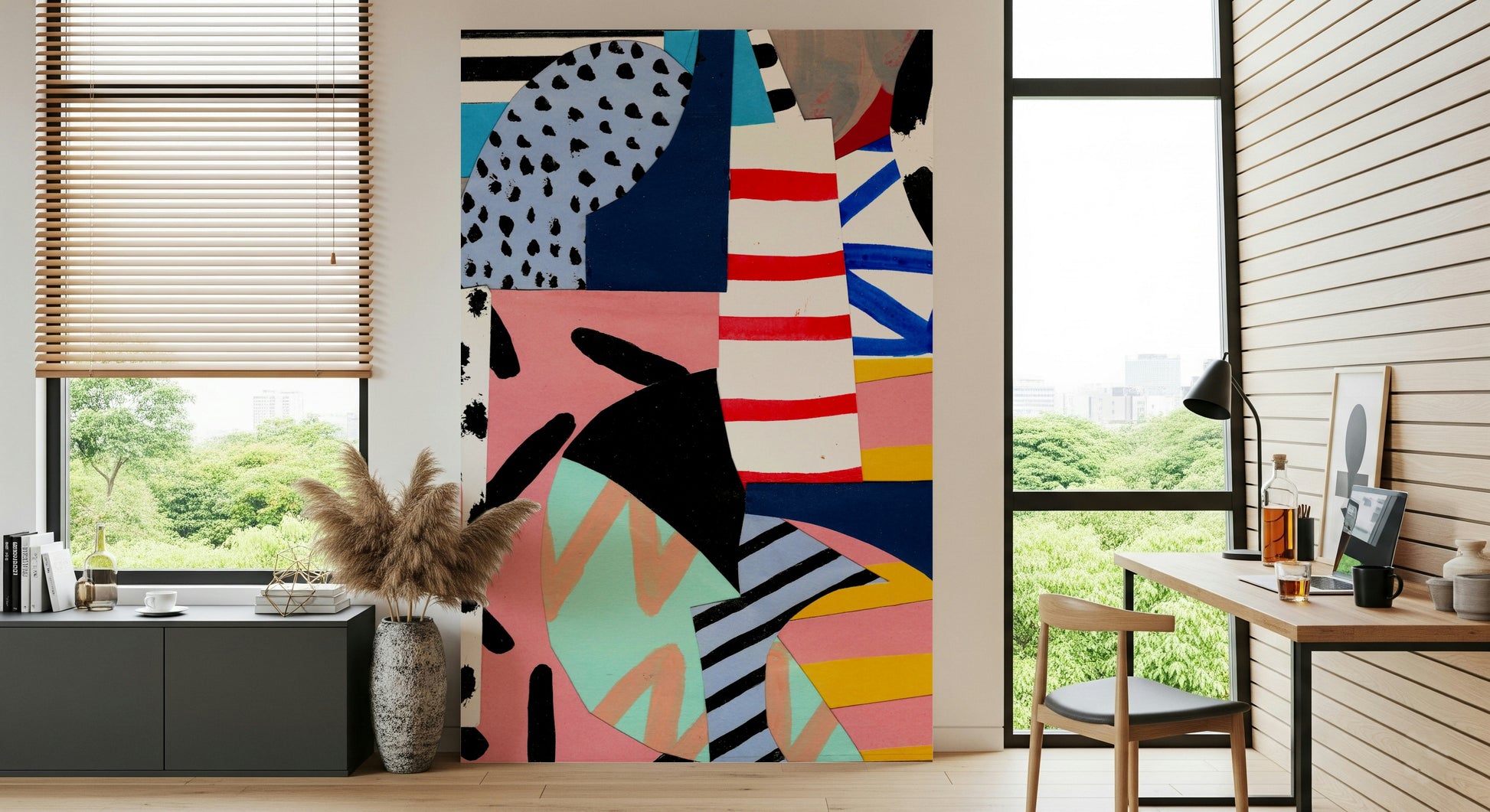 An artistic chaotic form mural for home decor.