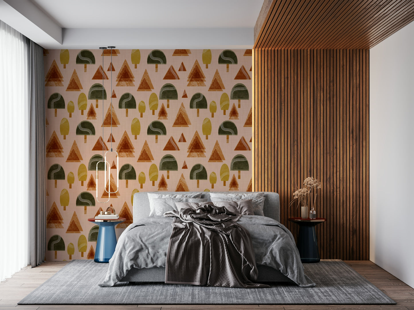 A serene abstract forest wall mural for your decor.