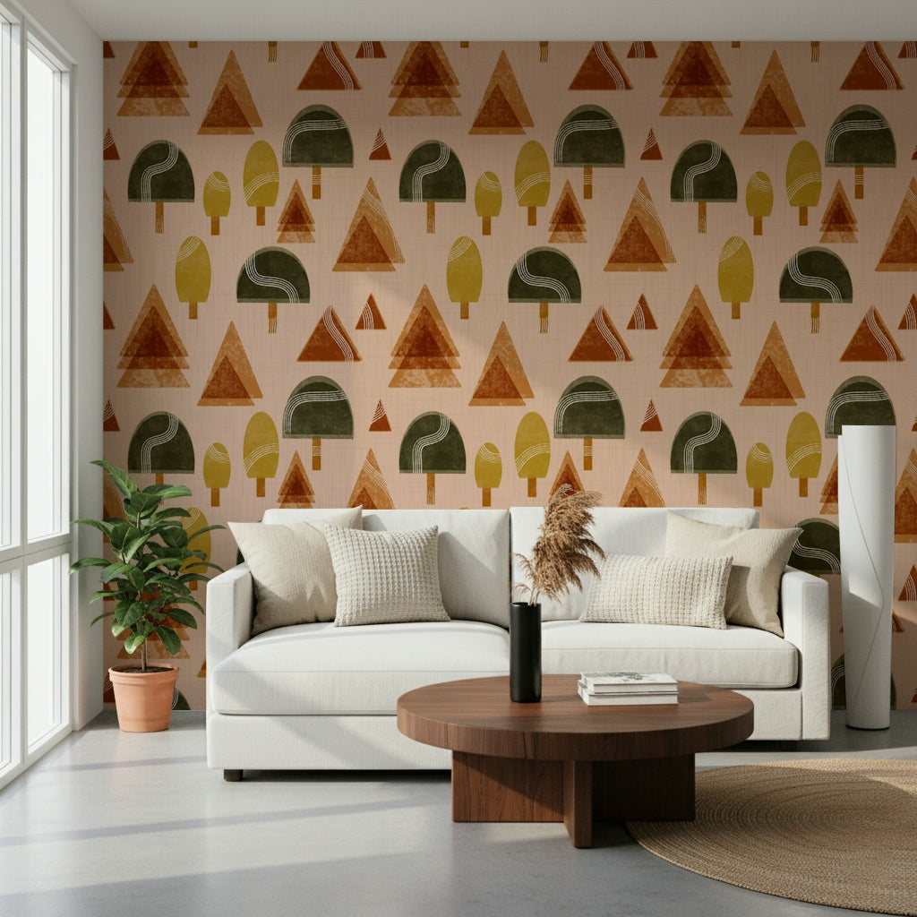 A calming abstract design wallpaper mural that defines a space.