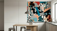A calming abstract design wallpaper mural that defines a space.