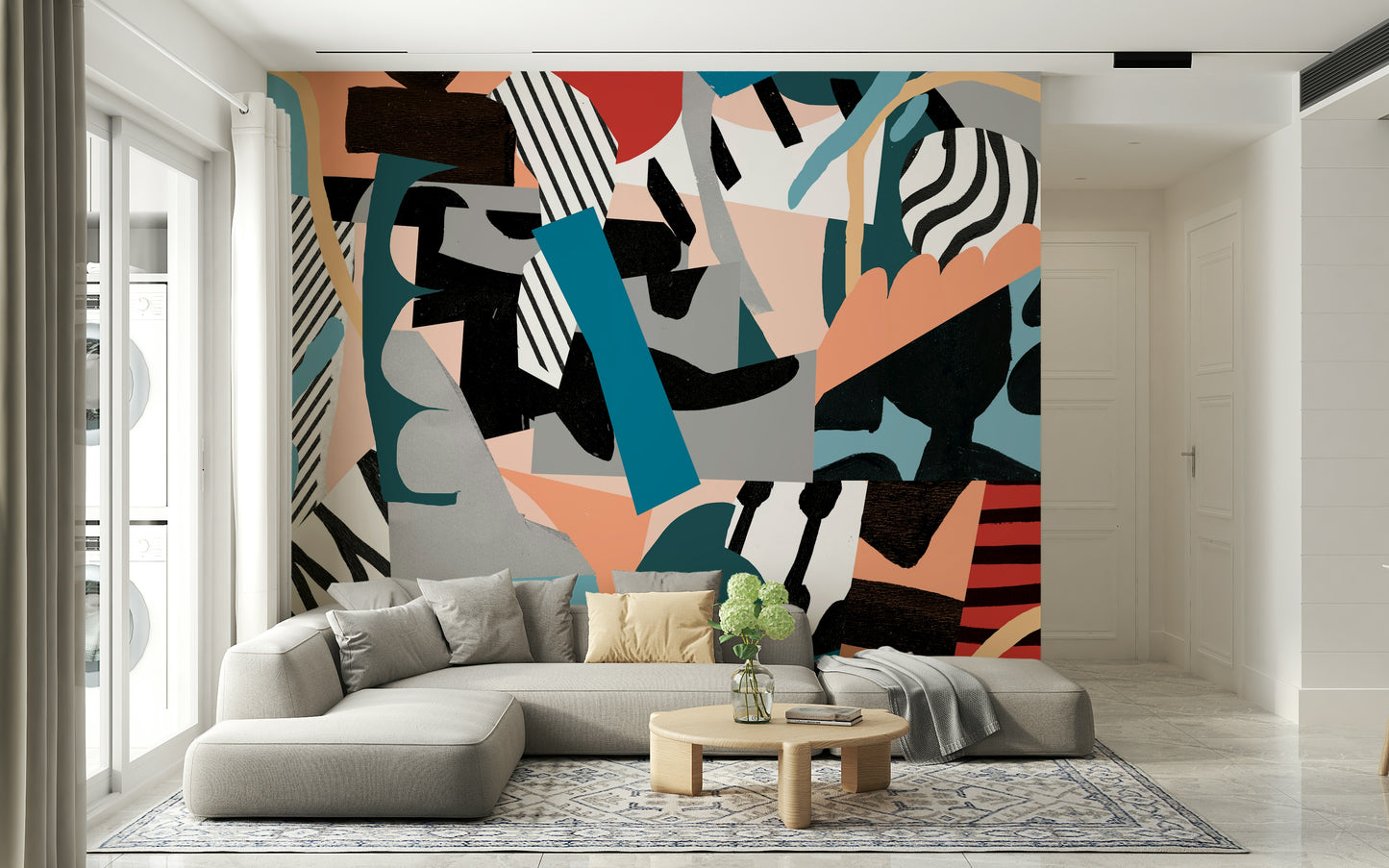 A beautiful abstract expressionist wallpaper mural with dynamic brushstrokes.