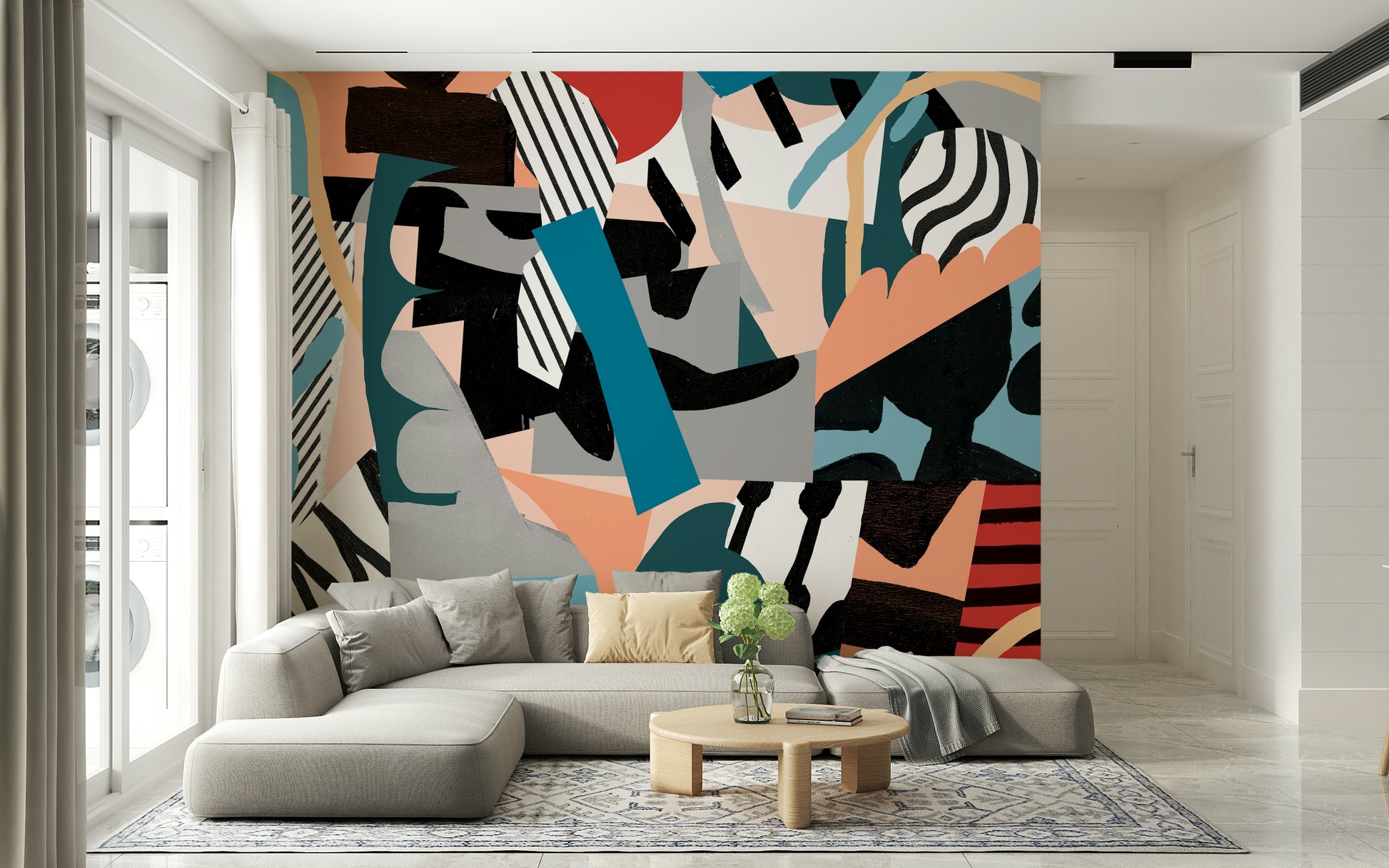 A beautiful abstract expressionist wallpaper mural with dynamic brushstrokes.