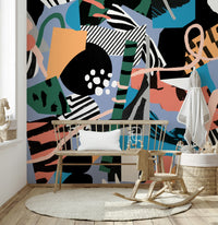 A beautiful abstract shape wallpaper mural with geometric forms.