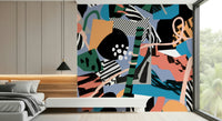 A beautiful modern art wall mural for a living room.