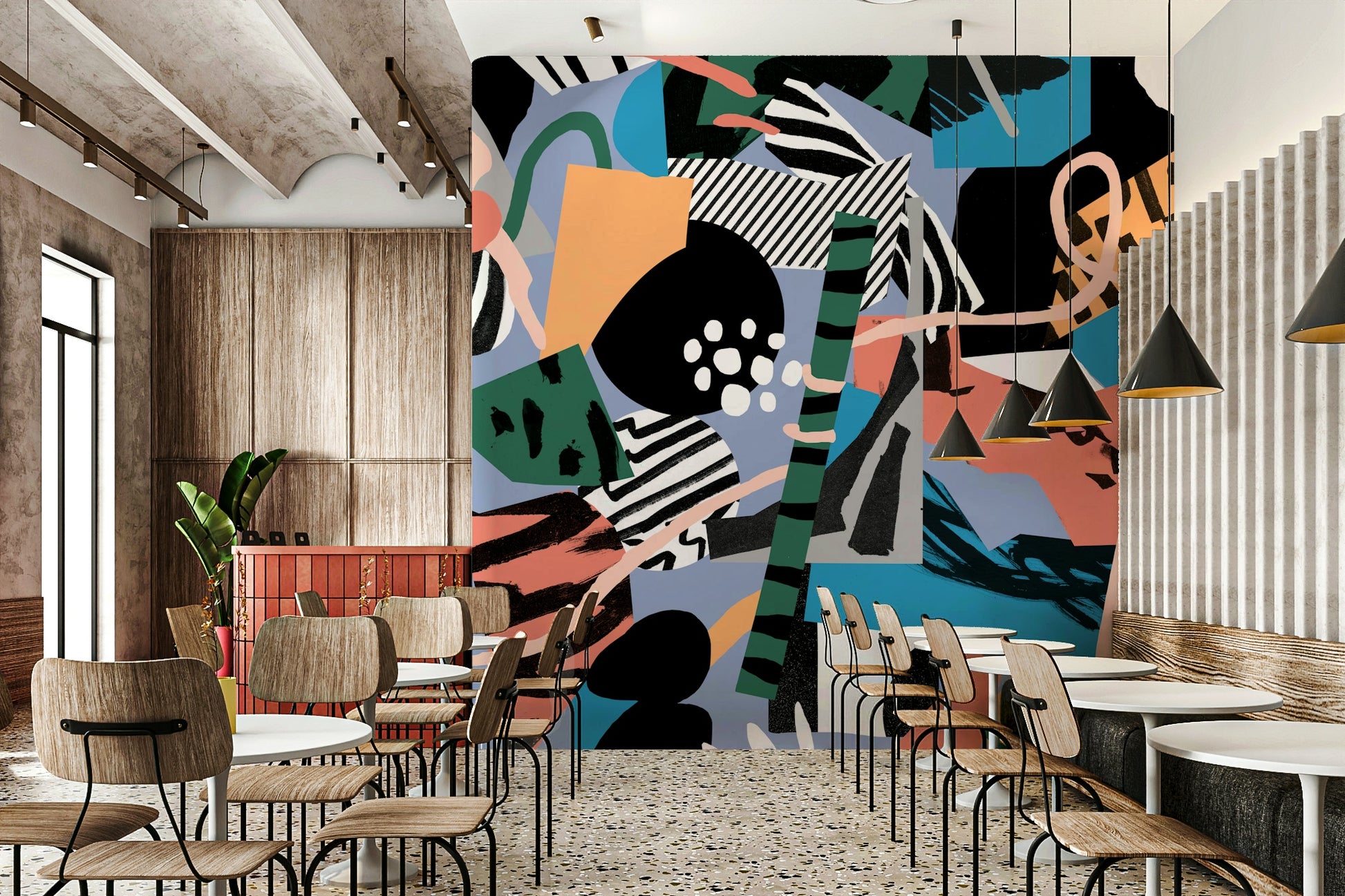 An artistic minimalist design mural for home decor.