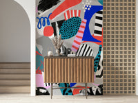 A calming abstract design wallpaper mural that defines a space.