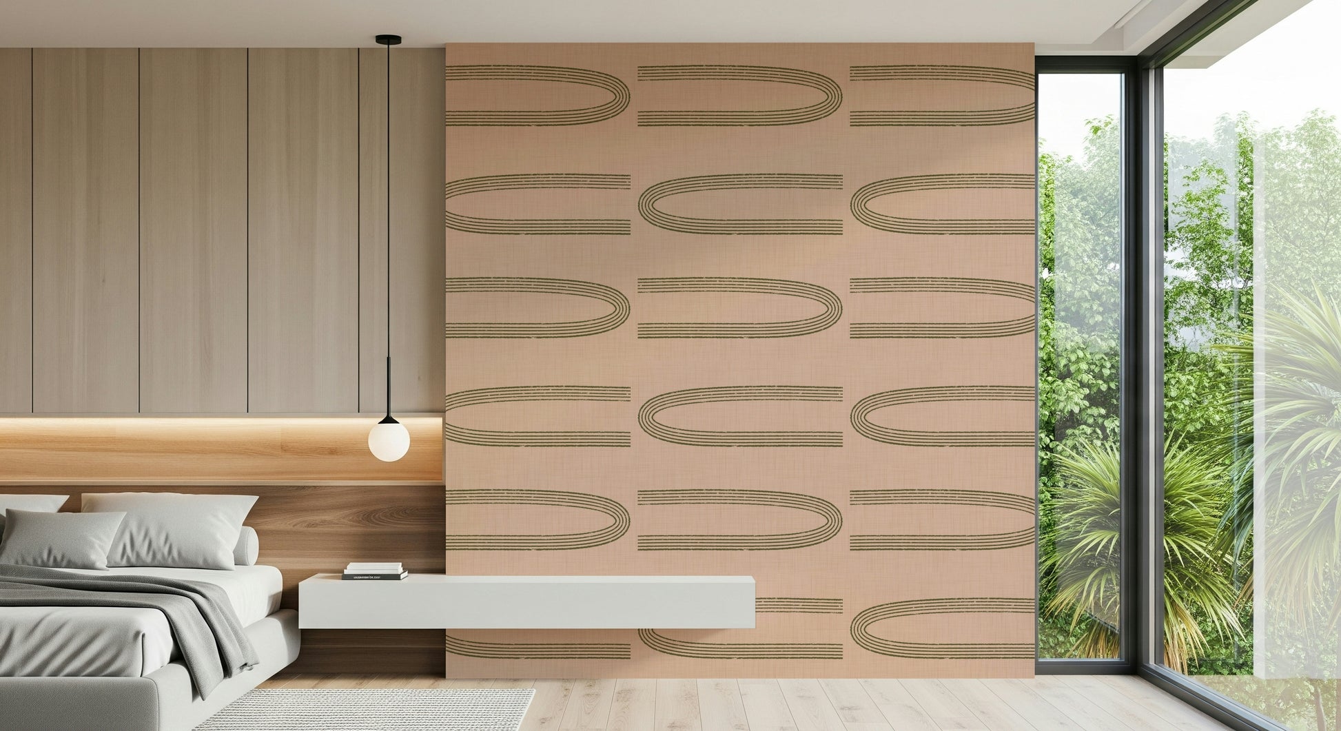 A graceful subtle arch wall mural in soft, elegant tones.