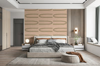 An artistic geometric arch mural on minimalist wallpaper.