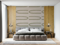 An artistic mid-century pattern mural on minimalist wallpaper.