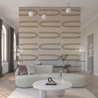 A graceful subtle arc wall mural in cool, bold tones.