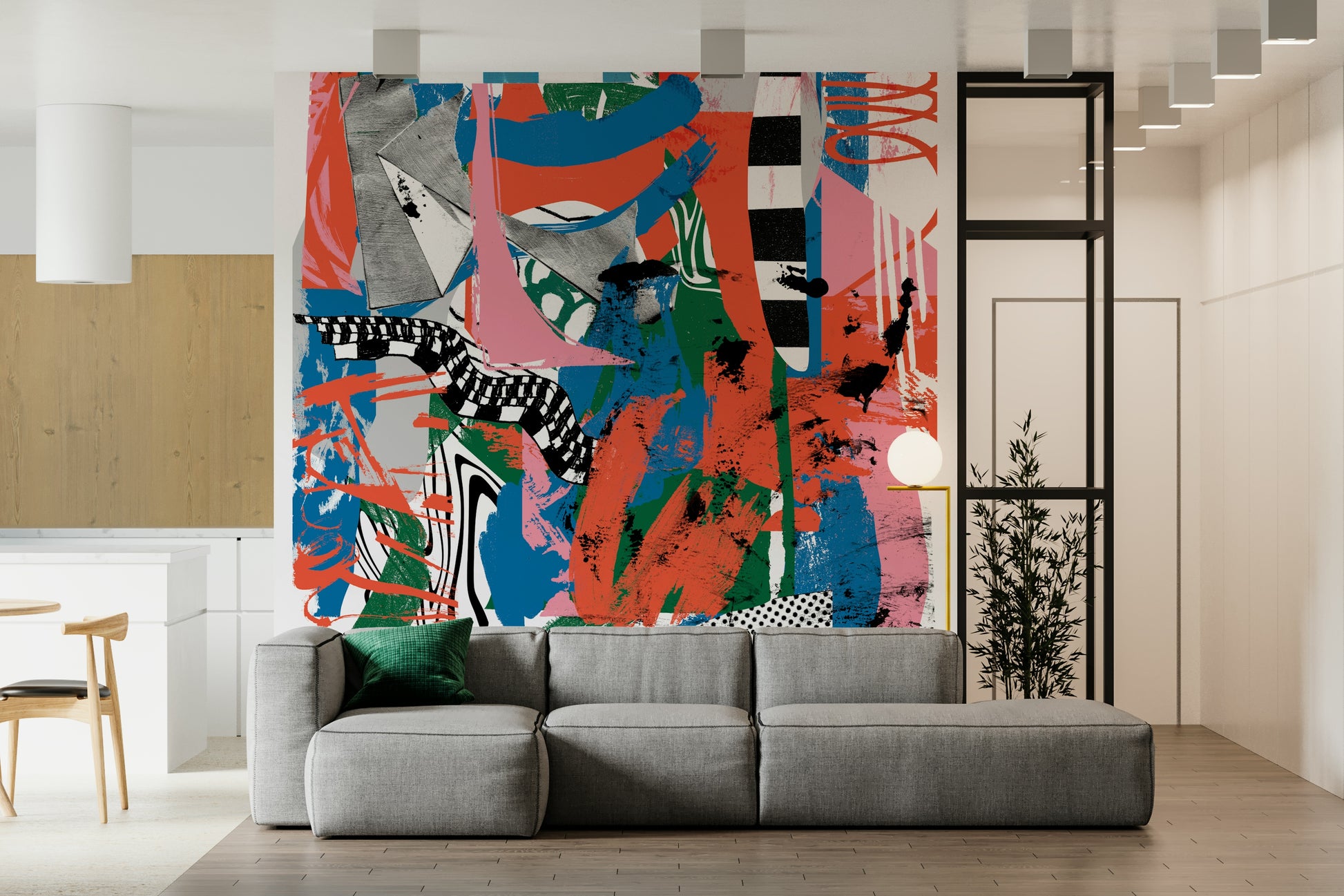 An artistic chaotic form mural for home decor.