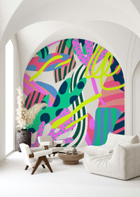 A contemplative floral pattern wallpaper mural for a feature wall.