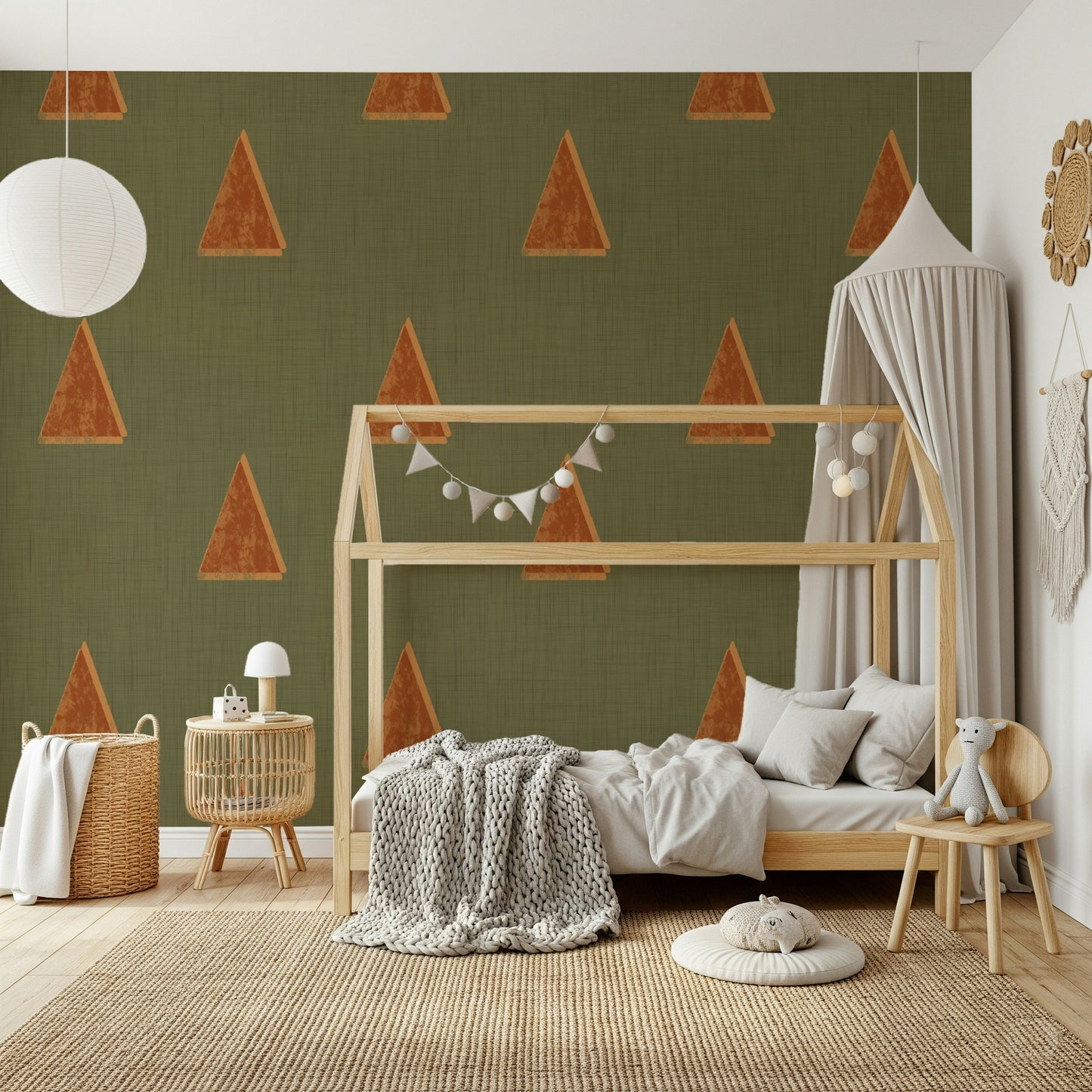 A serene abstract forest wall mural for minimalist decor.