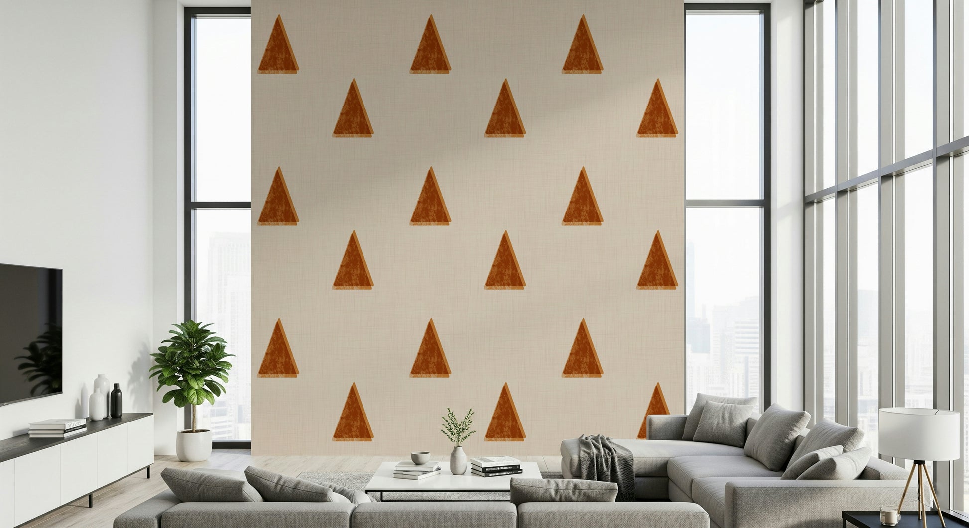 A serene mid-century modern grove wall mural for minimalist decor.