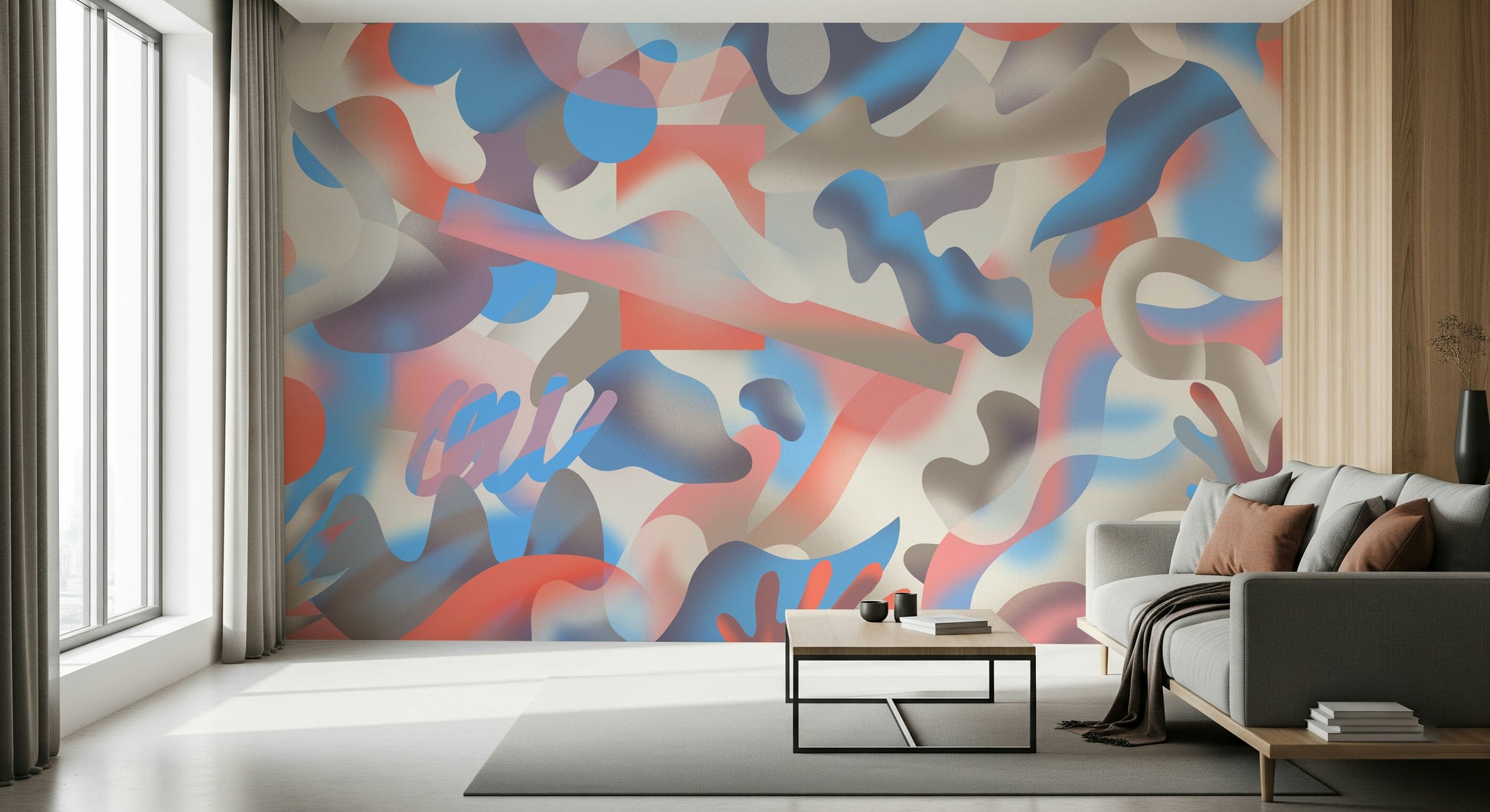 A graceful subtle pattern wall mural in soft, tranquil tones.