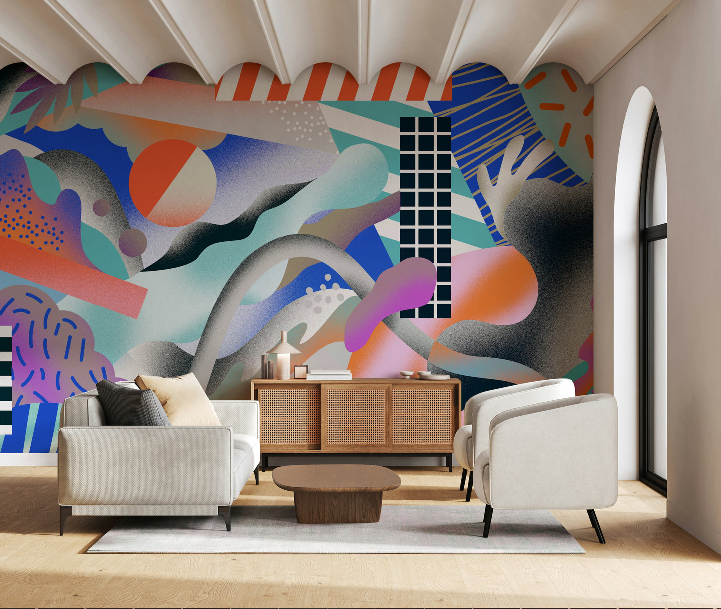 A contemplative subtle texture wallpaper mural for a feature wall.