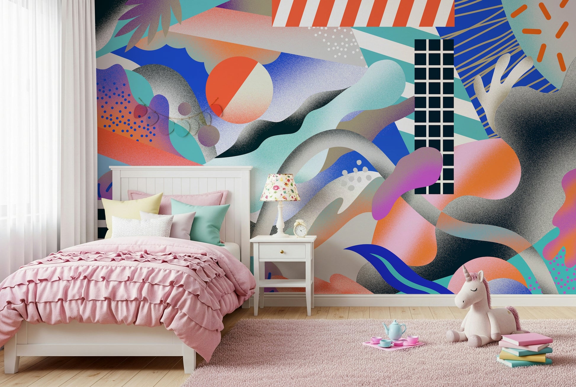 An artistic minimalist form mural for home decor.