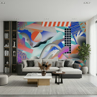 An artistic soft focus mural on minimalist wallpaper.