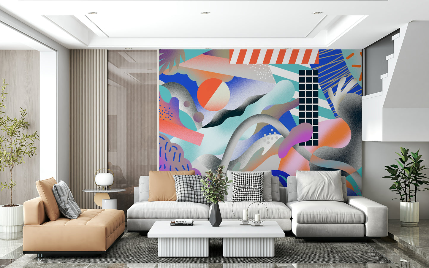 A graceful subtle pattern wall mural in cool, natural tones.