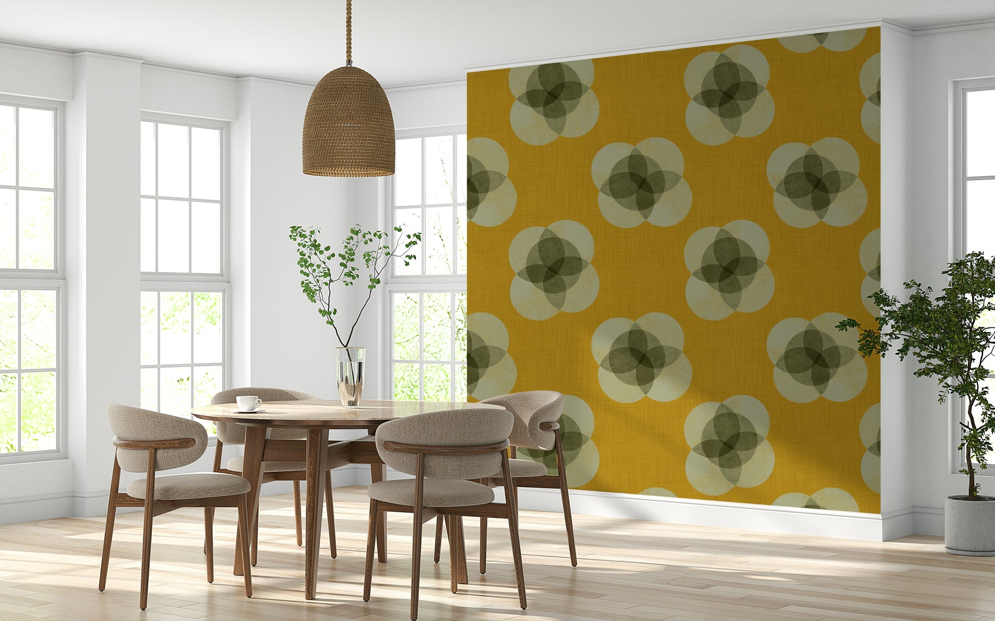 A contemplative minimalist floral wallpaper mural for a feature wall.