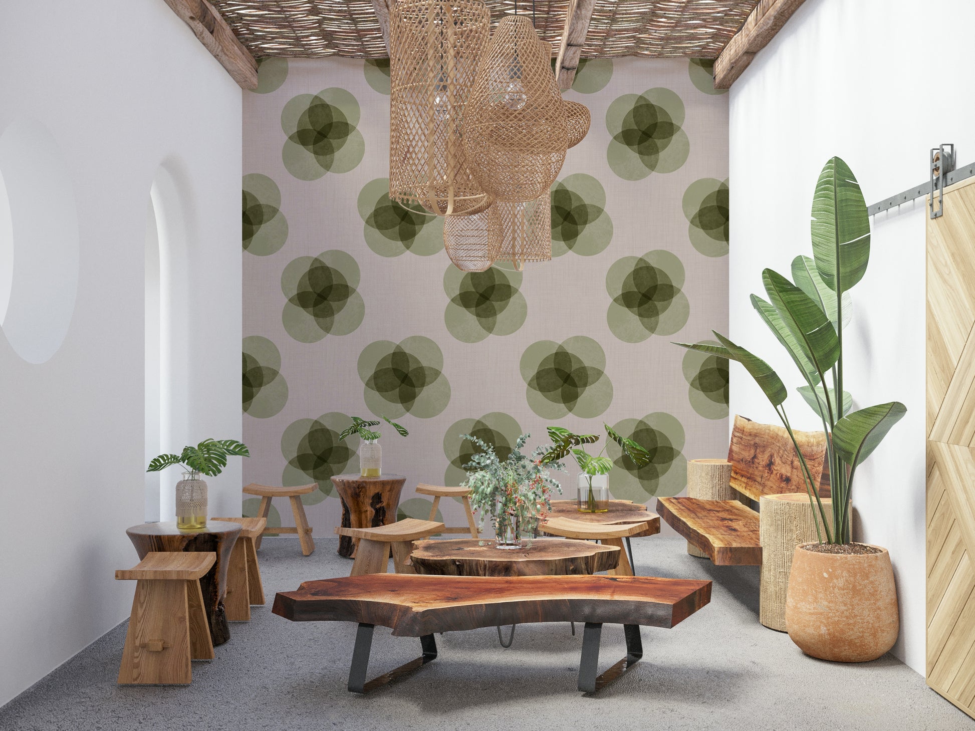 A beautiful modern art wall mural of linen flowers.