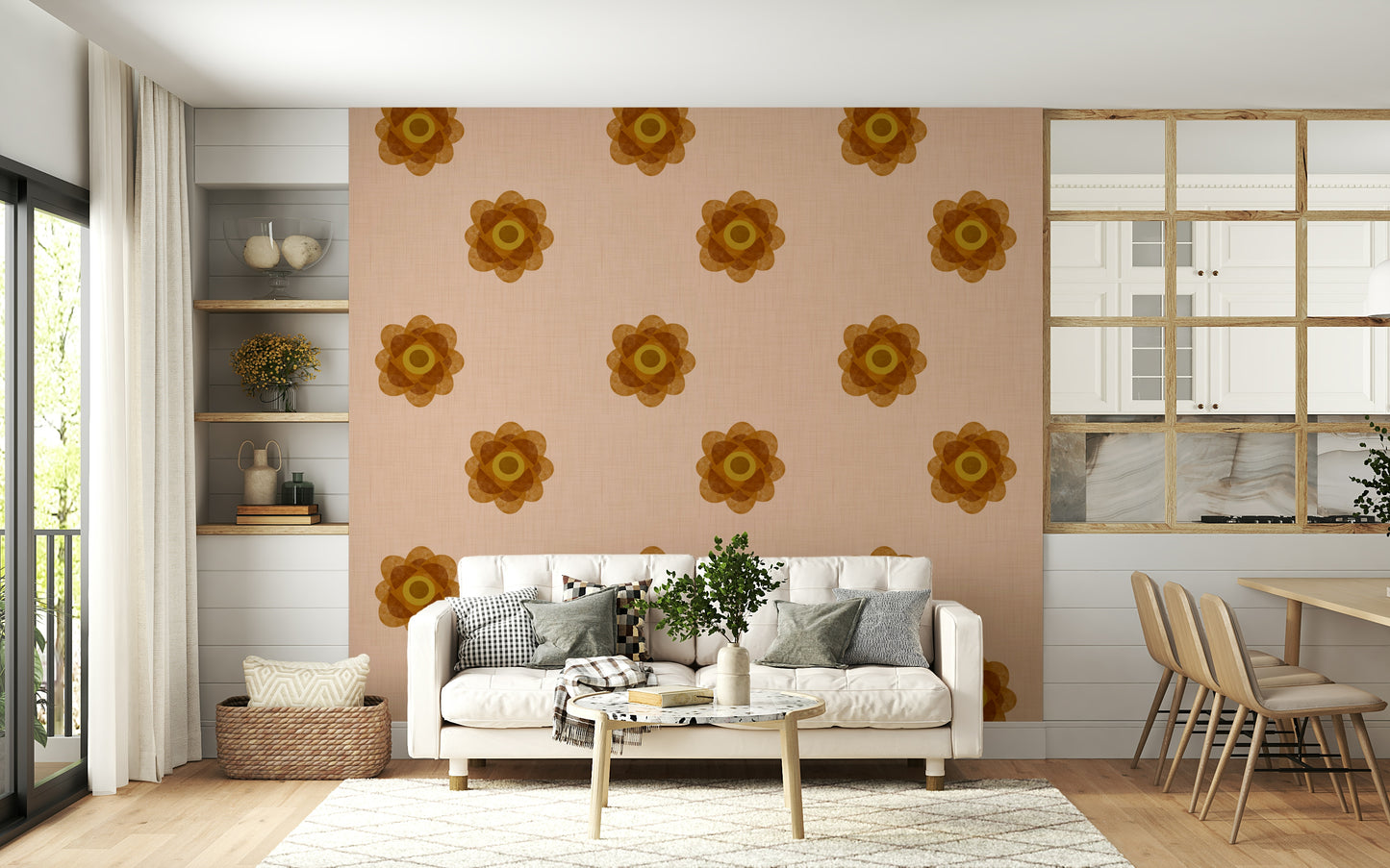 Japandi Bloom - Blush Petal Minimal Orange Floral Wallpaper⁠