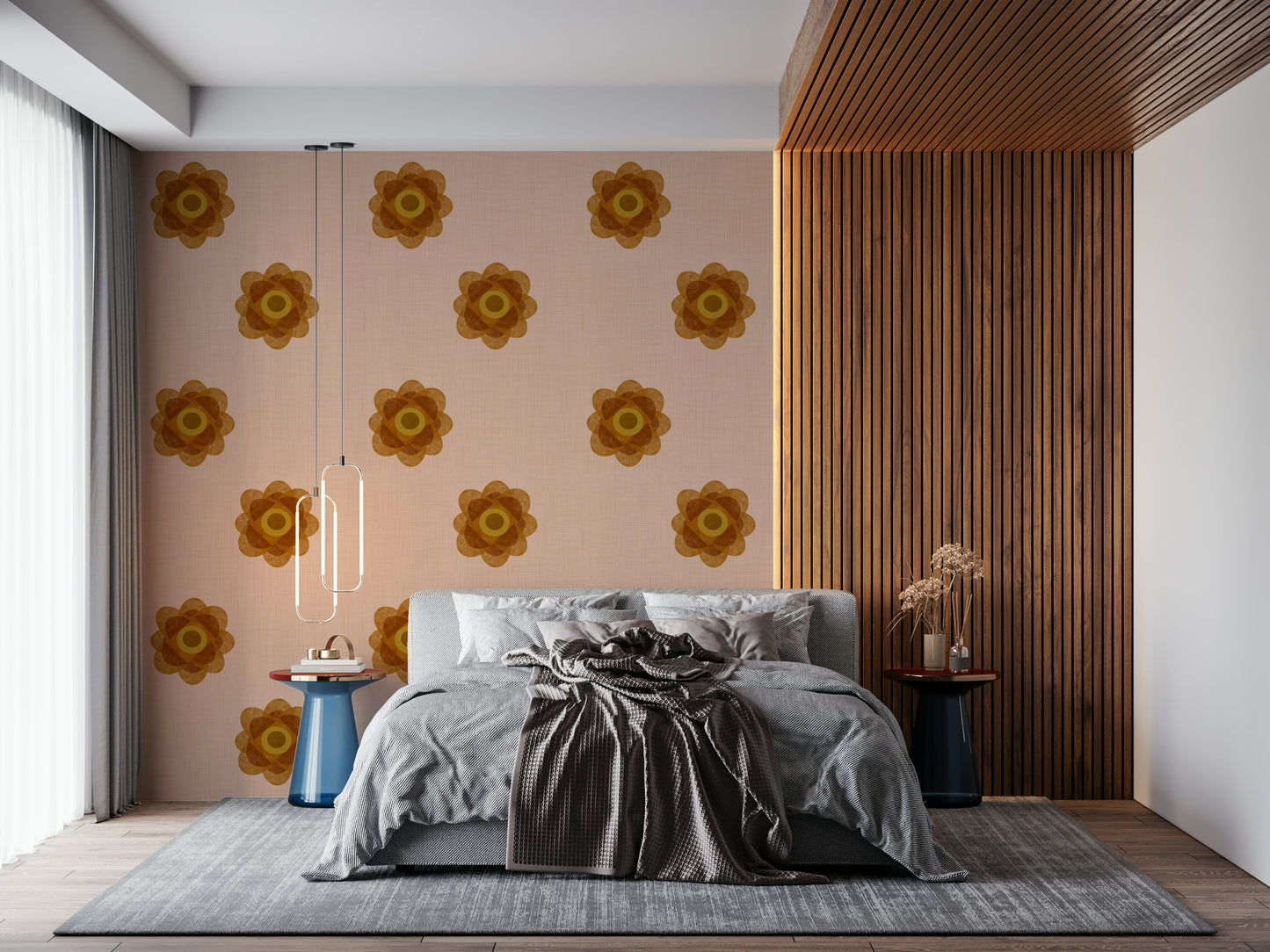 Japandi Bloom - Blush Petal Minimal Orange Floral Wallpaper⁠