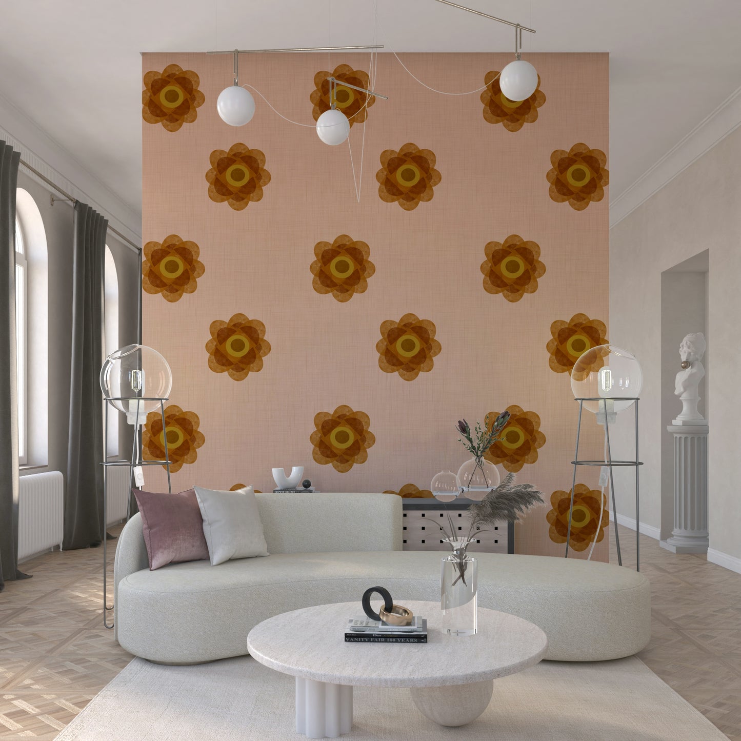 Japandi Bloom - Blush Petal Minimal Orange Floral Wallpaper⁠