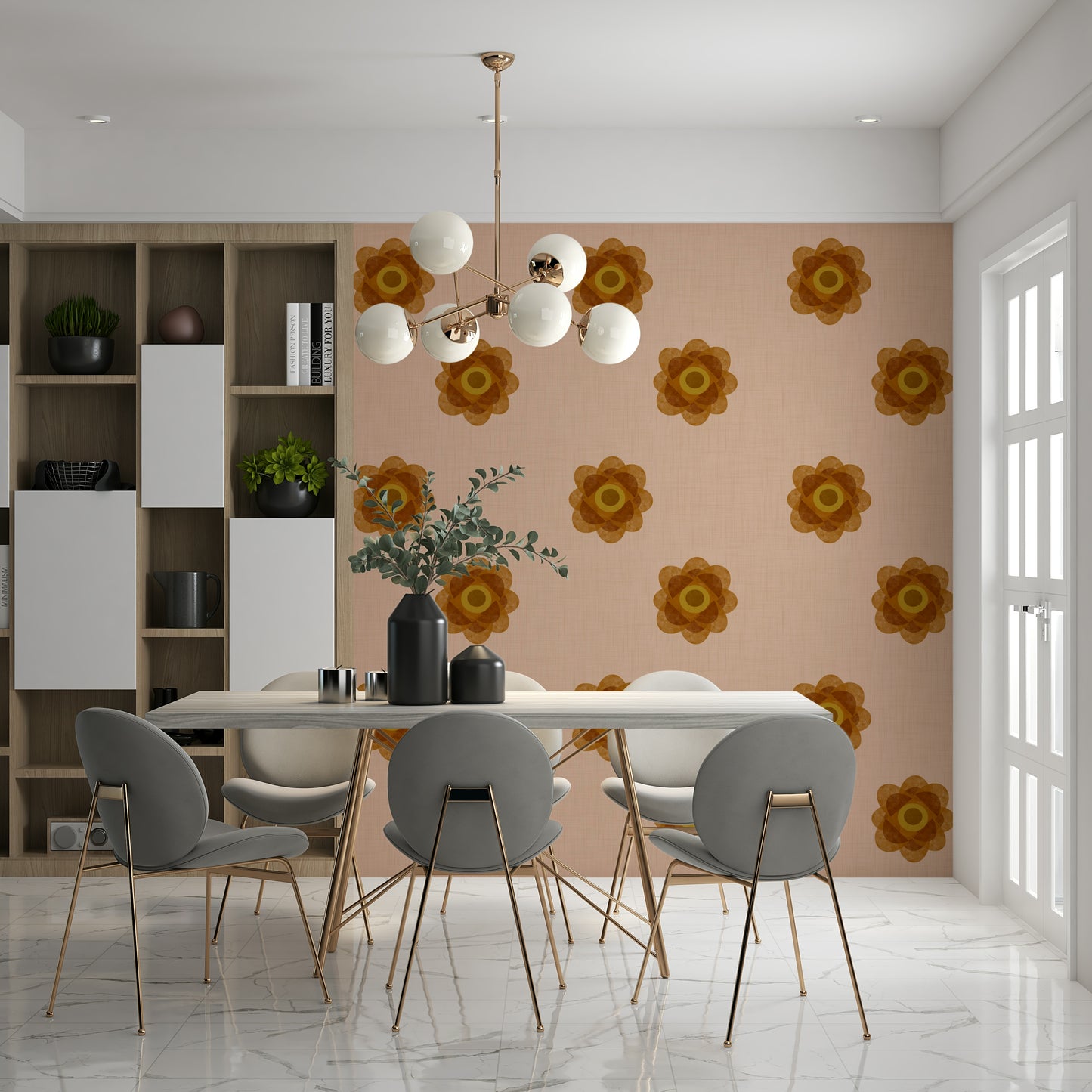 Japandi Bloom - Blush Petal Minimal Orange Floral Wallpaper⁠