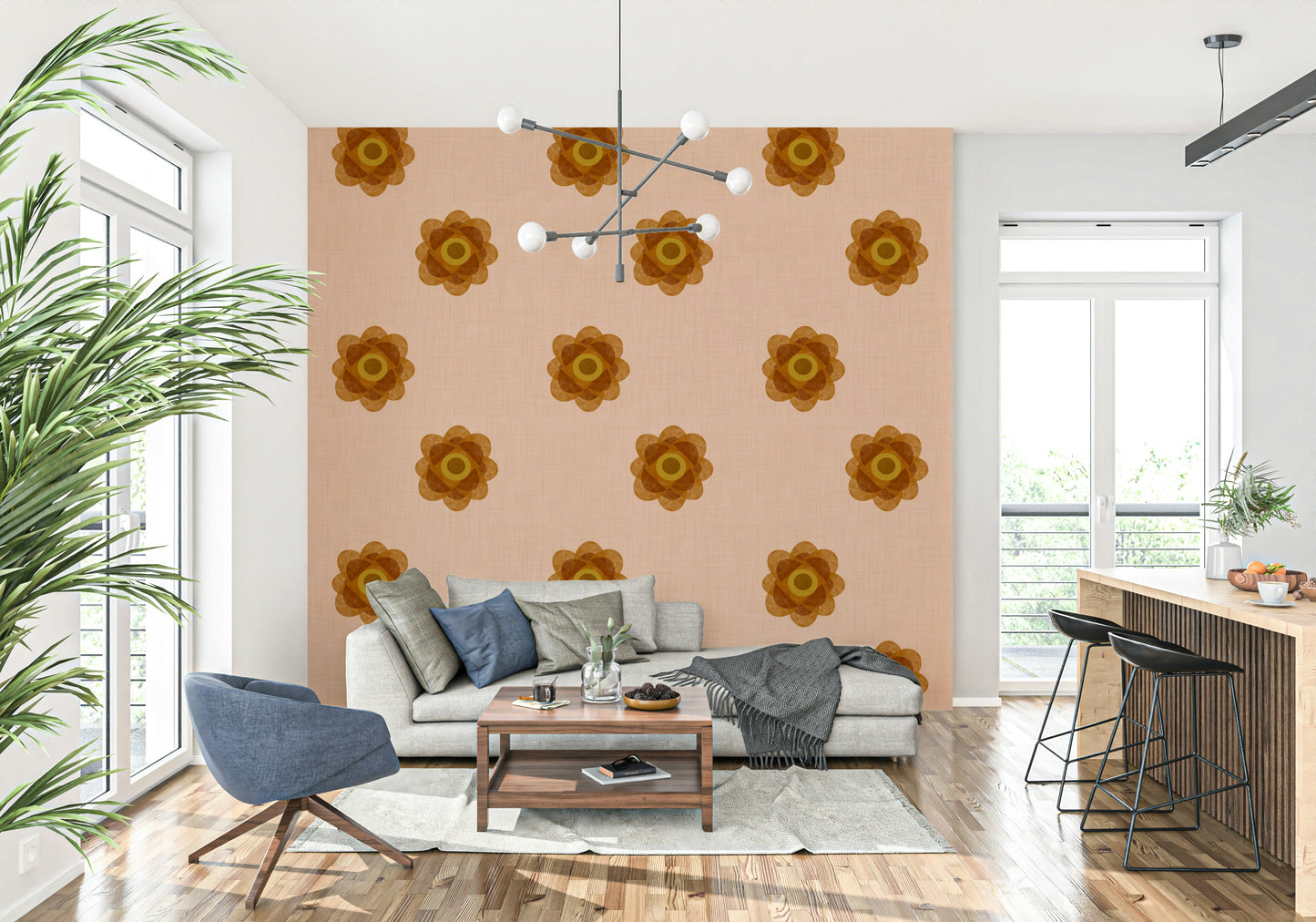 Japandi Bloom - Blush Petal Minimal Orange Floral Wallpaper⁠