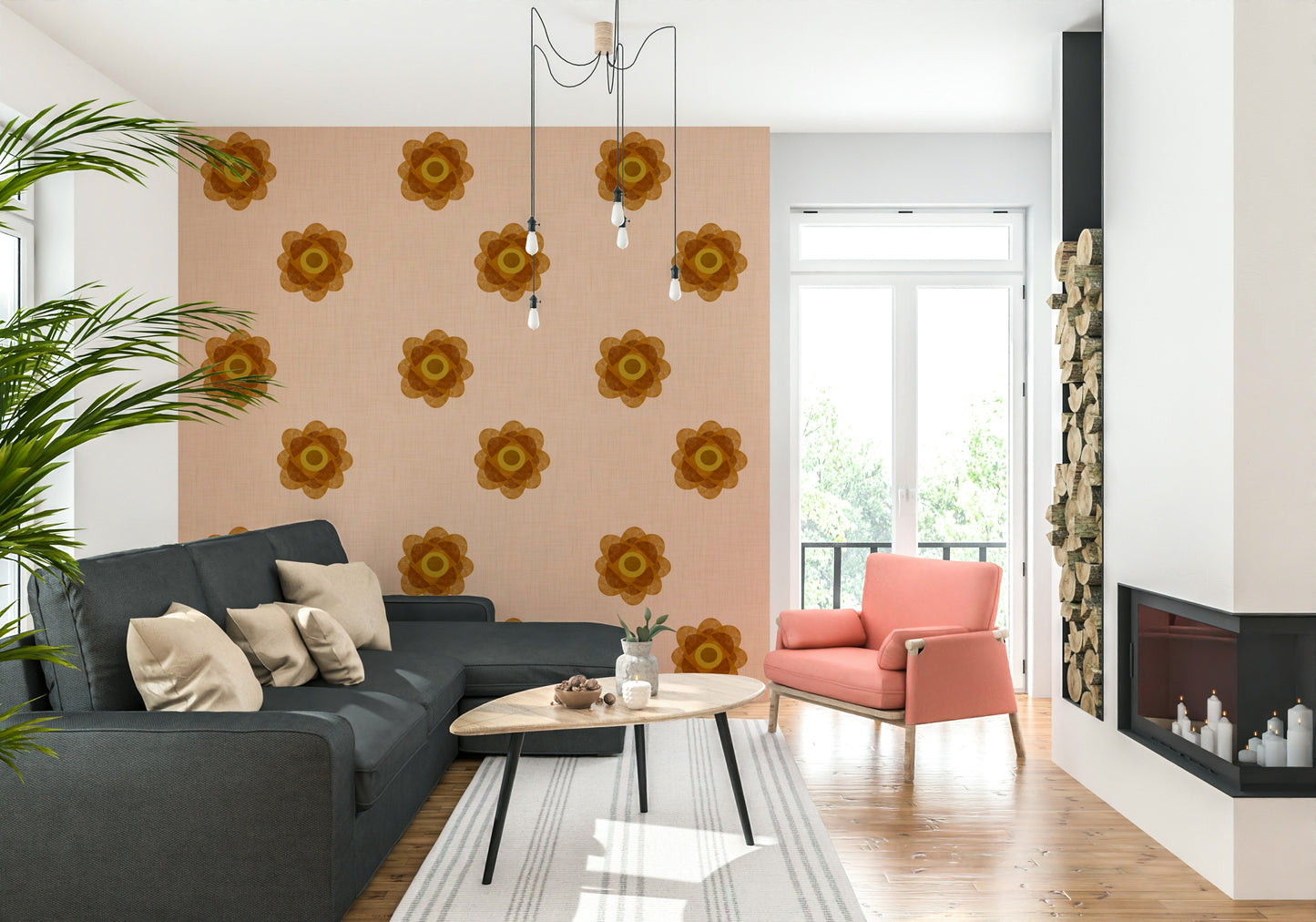 Japandi Bloom - Blush Petal Minimal Orange Floral Wallpaper⁠