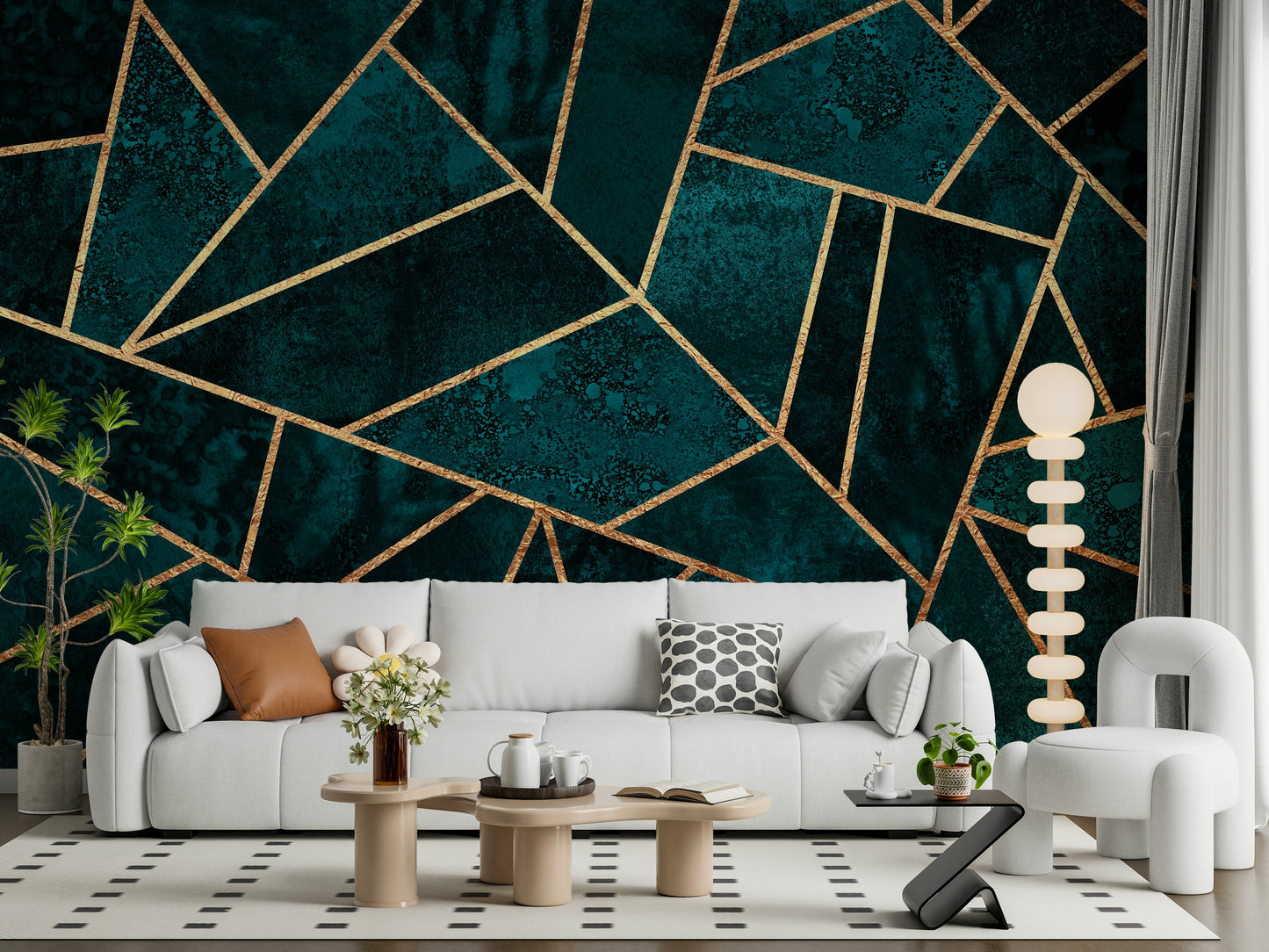 A serene abstract pattern wall mural with gilded accents.