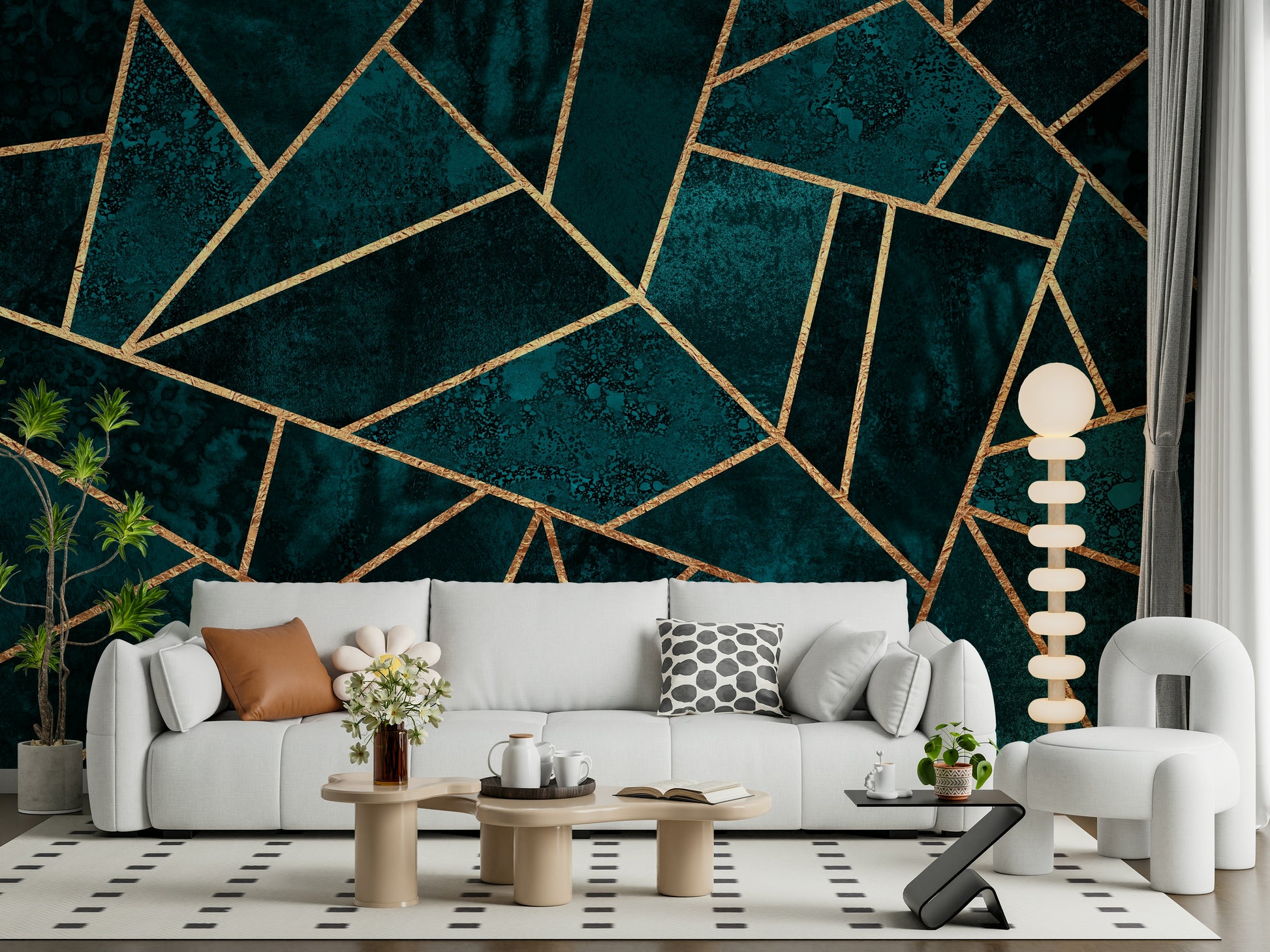 A serene abstract pattern wall mural with gilded accents.