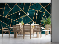 An artistic modern block mural on luxury wallpaper.