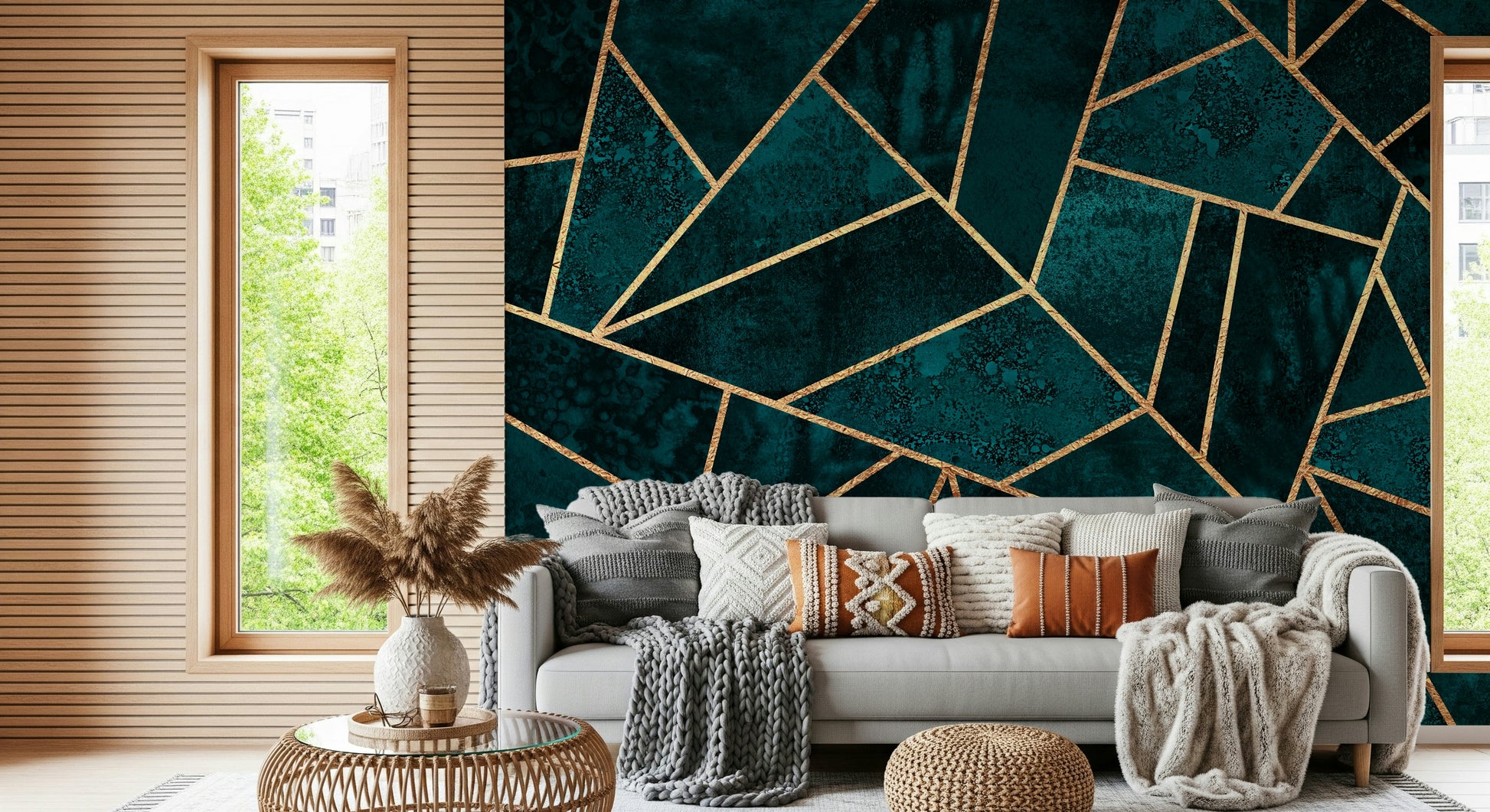 A calming modern pattern wallpaper mural that defines a space.