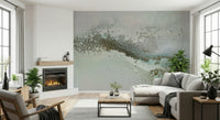 A graceful subtle light wall mural in cool, tranquil tones.