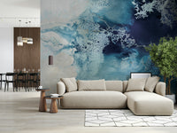 A peaceful modern abstract mural on decorative wallpaper.